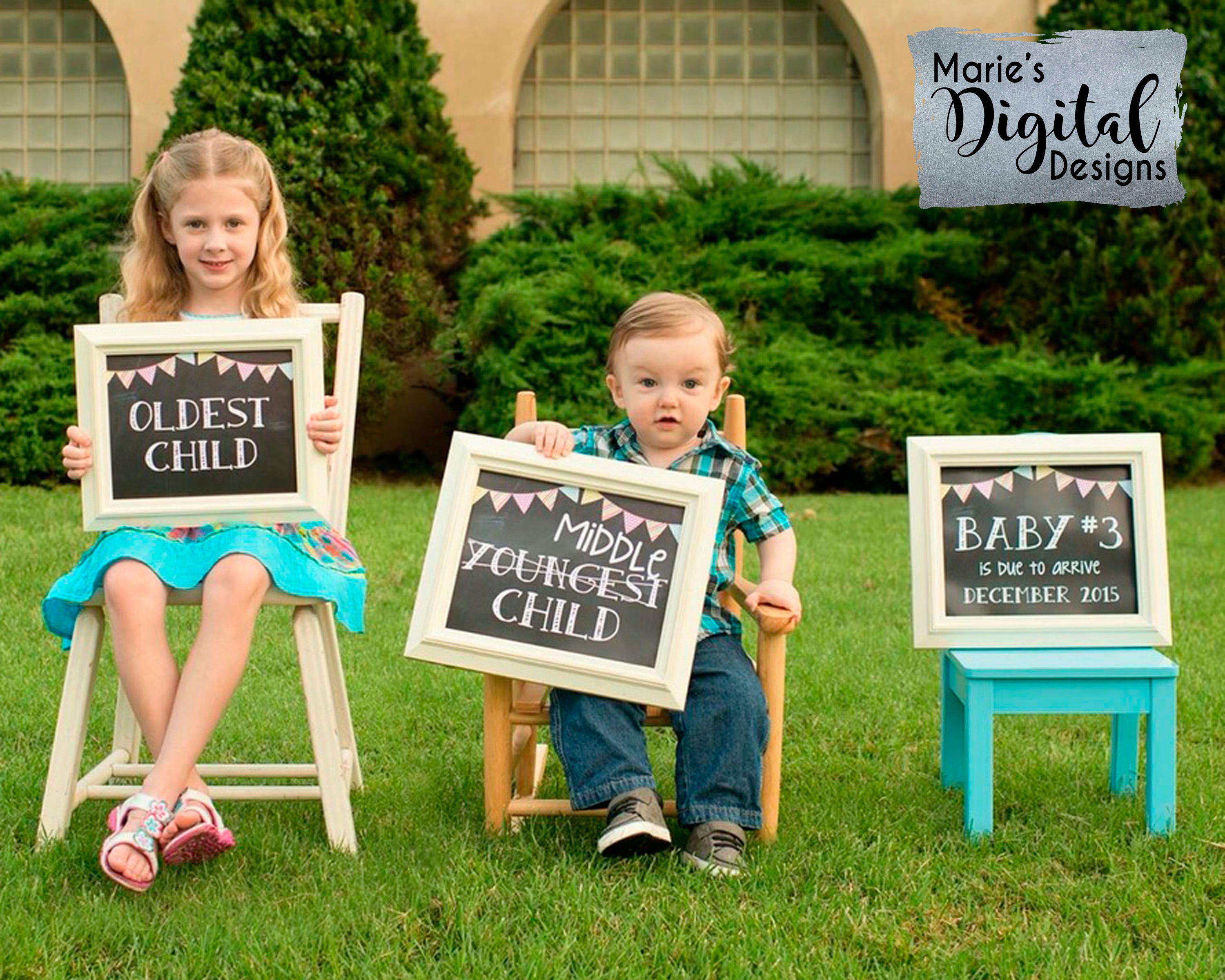 PRINTABLE Personalized Tie Breaker Baby #3 Chalkboard Pregnancy Baby  Announcement / Baby Number Three / Pink Teal / Sign / Photo Prop JPEG