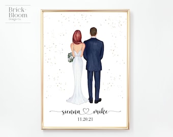 Custom Bride & Groom | PRINTABLE Personalized Husband and Wife Wedding Portrait |  Newly wed Gift Anniversary Present | Digital Illustration