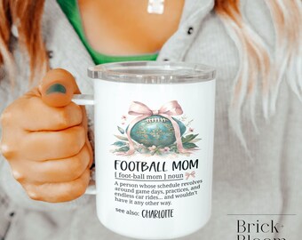 Personalized Football Mom Definition Travel Mug | Coquette Aesthetic Gift with Name | Sports Mom Insulated Coffee Cup | Mother's Day Gift