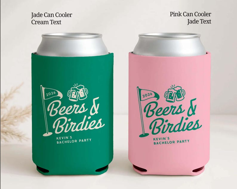 Personalized Golf Bachelor Party Can Cooler, Groomsmen Gift, Beer Cozie Wedding Favor, Beers & Birdies Drink Holder | CCG01 image 4