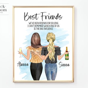 Custom Best Friend Portrait | PRINTABLE Personalized BFF Birthday Gift | Besties Christmas Friendship Present | Blue Digital Illustration