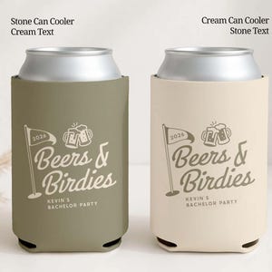 Personalized Golf Bachelor Party Can Cooler, Groomsmen Gift, Beer Cozie Wedding Favor, Beers & Birdies Drink Holder | CCG01 image 6