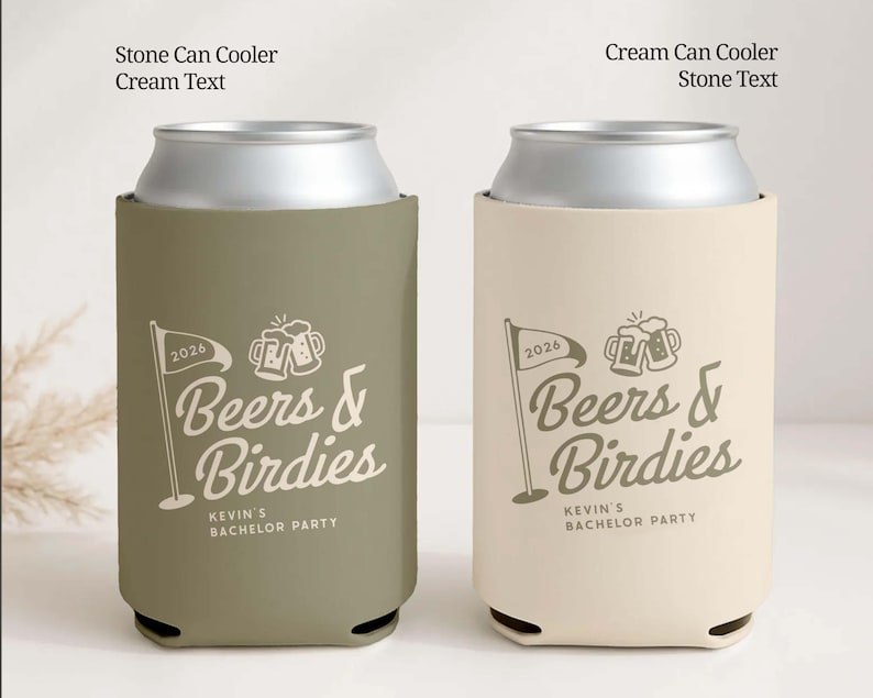 Personalized Golf Bachelor Party Can Cooler, Groomsmen Gift, Beer Cozie Wedding Favor, Beers & Birdies Drink Holder | CCG01 image 6