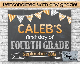 PRINTABLE - Ombre Orange Gray / Personalized First / Last Day Of School Chalkboard Photoprop Sign Poster / Back To School / Boy JPEG file