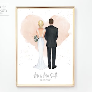 Custom Meneer & Mevrouw | AFDRUKBARE Gepersonaliseerde Man en Vrouw Bruiloft Portret | Bruidegom Cadeau Verjaardag | Digitale illustratie