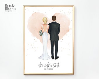 Custom Mr & Mrs | PRINTABLE Personalized Husband and Wife Wedding Portrait | Bride Groom Gift Anniversary Present | Digital Illustration