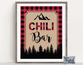 INSTANT DOWNLOAD | Chili Bar Printable Birthday Party Sign | Red Buffalo Plaid Lumberjack Party Decor | Christmas Table Sign | JPEG Files