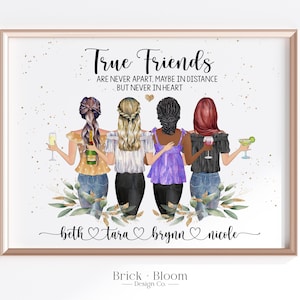Retrato de mejor amigo personalizado / Regalo de cumpleaños BFF personalizado IMPRIMIBLE / 4 Besties Navidad Amistad Presente / Ilustración digital