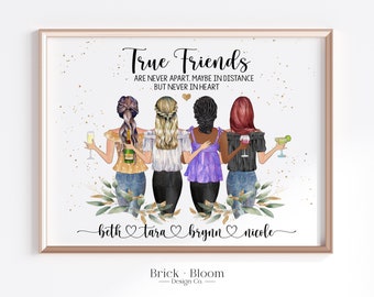 Custom Best Friend Portrait | PRINTABLE Personalized BFF Birthday Gift | 4 Besties Christmas Friendship Present | Digital Illustration