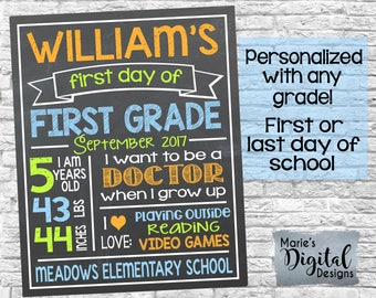 PRINTABLE - Personalized First OR Last Day Of School Chalkboard Photoprop Sign / Pink Purple Teal Back To School / Girl Grade JPEG file