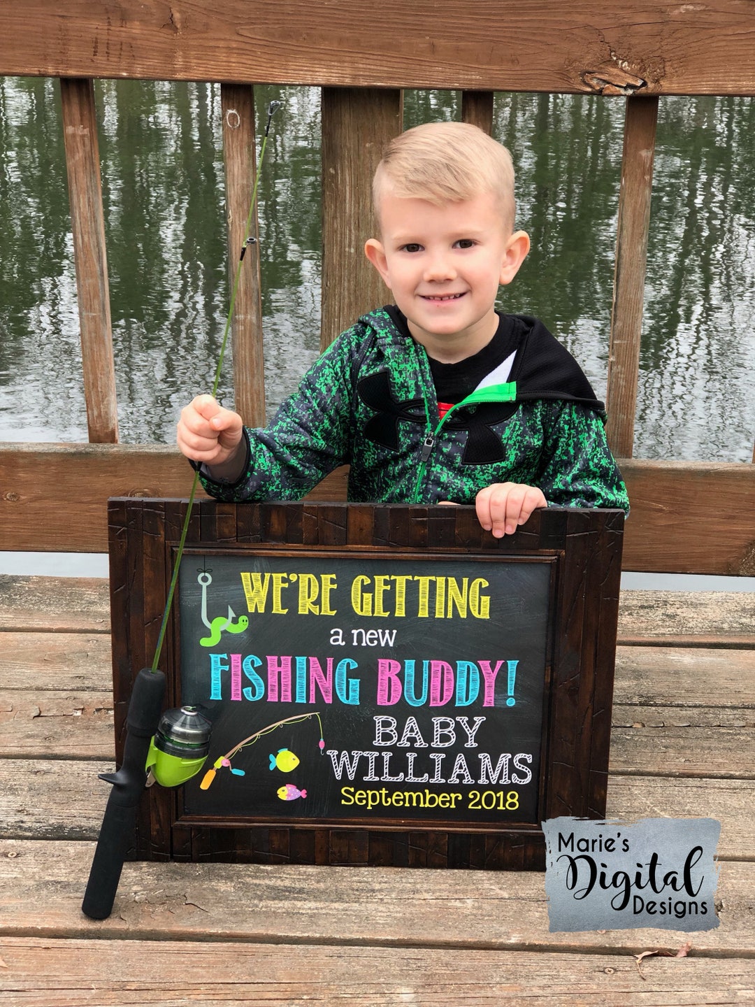 PRINTABLE We're Getting A New Fishing Buddy! Chalkboard Pregnancy ...
