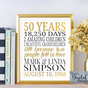 PRINTABLE Personalized 50 Years Of Marriage Wall Art / White Gold Black / Subway Print / 50th Wedding Anniversary Gift / Digital JPEG File