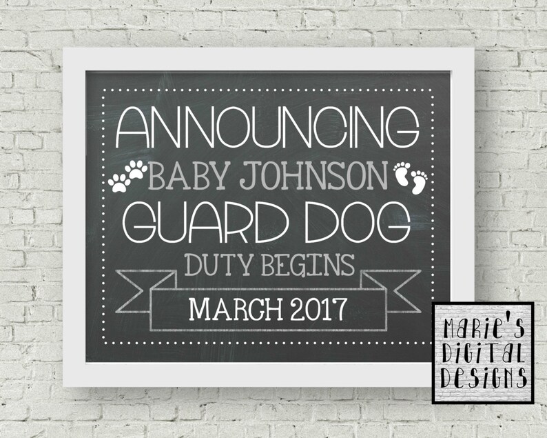 Announcing Baby Printable Guard Dog Duty Pregnancy Etsy