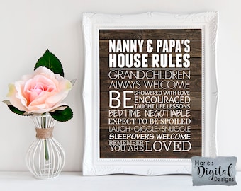PRINTABLE Personalized Grandparent House Rules Wall Art - Rustic Wood / Christmas Gift / Customized With Any Grandparent Titles DIGITAL JPEG