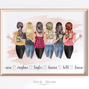 Aangepaste Beste Vriend Portret | PRINTABLE Gepersonaliseerde BFF verjaardagscadeau | 6 Besties Kerst Vriendschap Cadeau | Digitale illustratie