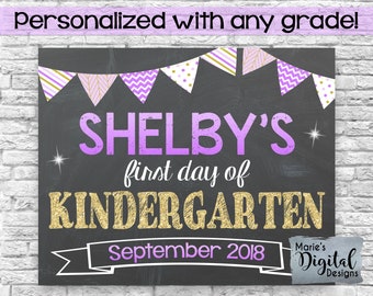 PRINTABLE - Ombre Purple Gold Glitter / Personalized First / Last Day Of School Chalkboard Photo Prop Sign Poster / Girl 1st Day / JPEG file