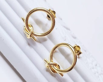 Pendientes de nudo de oro vermeil de 18 quilates: pendientes de nudo de amor