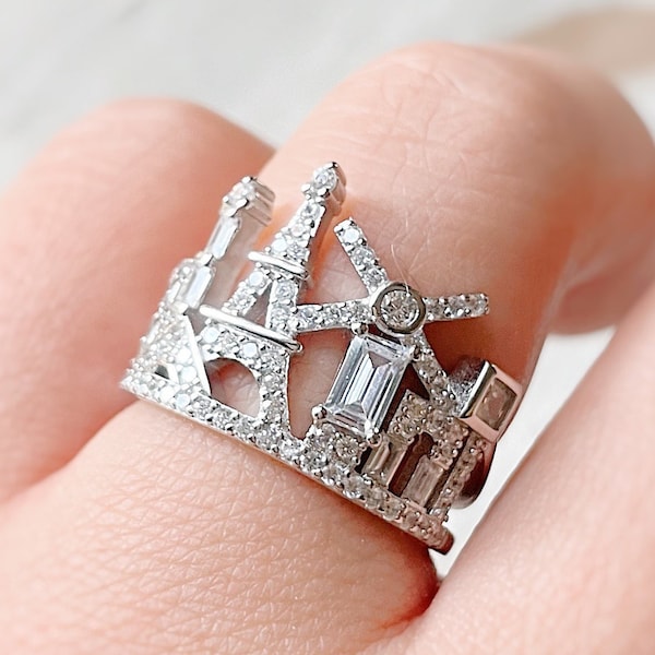 City of Paris Ring - 925 sterling silver, Paris cityscape ring, Paris skyline ring, crystal Paris ring, Eiffel tower, travel ring, souvenir