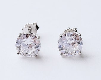 Sterling Silver CZ Studs: Rhodium Plated, Hypoallergenic (5mm)