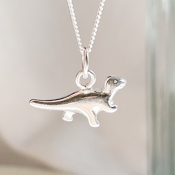 Sterling Silver Dinosaur Necklace - 925 sterling silver Dino charm, dainty dinosaur pendant, dinosaur jewelry, tiny trex charm, gift for her