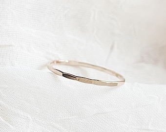 14K Gold Filled Hammered Ring: Minimalist Stacking Band