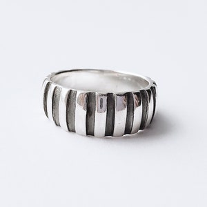 Sterling Silver Striped Dome Ring | 925 Silver Stacking Ring | Chunky Statement Ring | Plain Silver Ring | Thick Silver Band