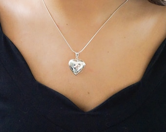 Sterling Silver Minimalist Heart Locket | Locket Necklace | Heart Necklace | Large Silver Locket | Personalized Locket | Engraveable Locket