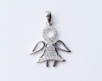 Sterling Silver Angel Charm | Crystal Angel Pendant | Christmas Angel Necklace | Diamond Angel Charm