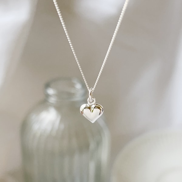 Sterling Silver Puffed Heart Necklace: Petite Heart Charm