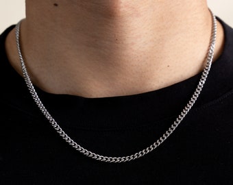 Stainless Steel 3 mm Curb Chain | Silver Curb Necklace | Steel Curb Chain | Men's Necklace | Men's Stainless Steel Chain | Tarnish Resistant