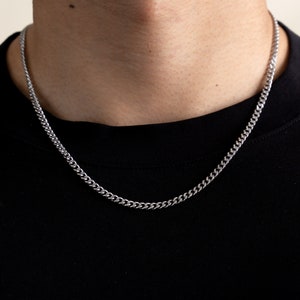 Stainless Steel 3 mm Curb Chain | Silver Curb Necklace | Steel Curb Chain | Men's Necklace | Men's Stainless Steel Chain | Tarnish Resistant