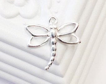 Sterling Silver Dragonfly Charm: Dainty Insect Pendant, Nature Necklace