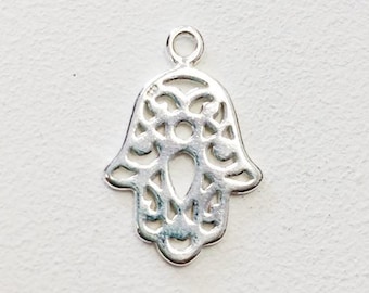 Sterling Silver Hamsa Hand Charm : Good Luck Charm