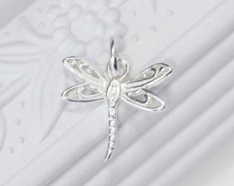 Sterling Silver Dragonfly Charm: Detailed Boho Pendant