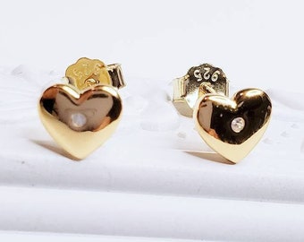 18k Gold Vermeil Heart Studs: Sterling Silver CZ Earrings
