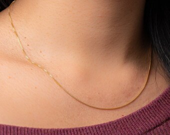 10K Solid Gold Box Chain Necklace: Minimalist Fine Jewelry
