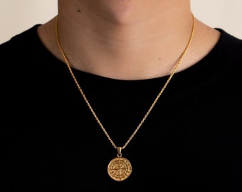18K Gold Vermeil Compass Necklace | Mens Necklace | Gold Pendant | Mens Chain | Gold Plated Necklace | Gold Coin Pendant