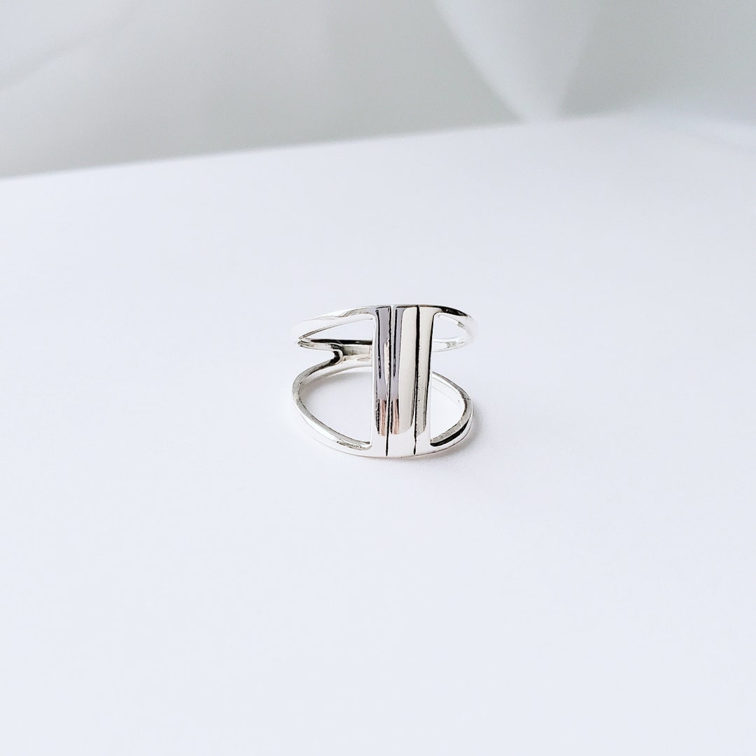 Sterling Silver Vertical Bar Ring 925 Silver Line Ring Chunky Statement