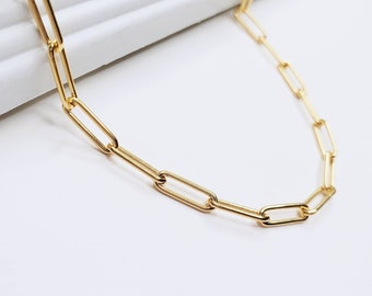 18K Gold Vermeil Paperclip Link Chain | Paperclip Necklace | Gold Plated Chain | Adjustable Choker | Chain Necklace | Simple Gold Chain