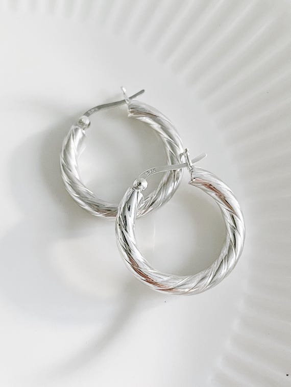 Sterling Silver Diamond Cut 40mm Hoop Earrings - Jewellers