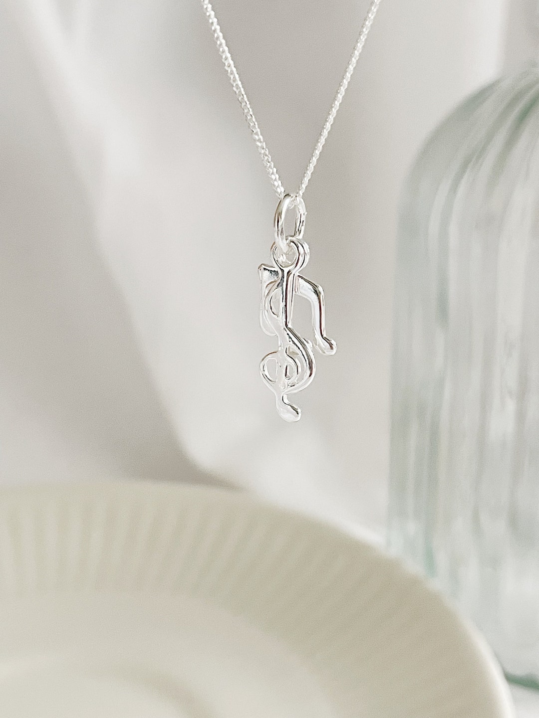 Sterling Silver Musical Notes Necklace Music Note Pendant, Dainty Music