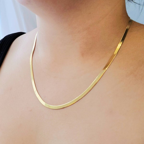 18K Gold Vermeil Herringbone Chain (3.5 mm) | Simple Gold Chain | Sterling Silver | Gold Plated | Vermeil Necklace | Sister Gift