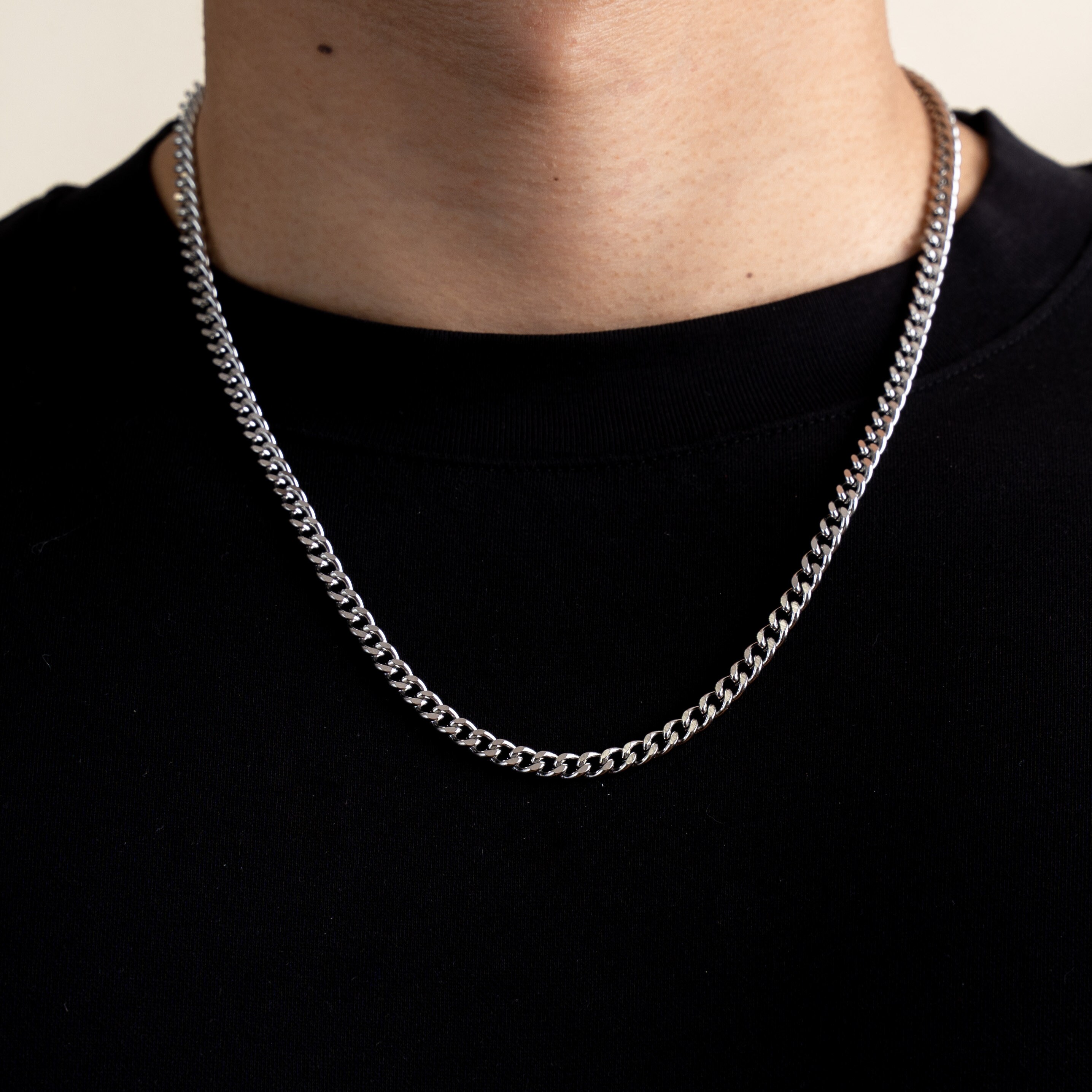 Men's 5mm Curb Chain Necklace Made Of Silver & Stainless Steel