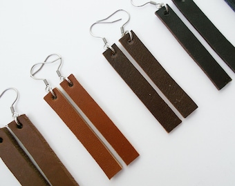 Genuine leather bar earrings, minimalist leather earrings, double sided earrings