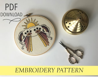 Psyched Out Cloud // Trippy 70s Star Rainbow  //6" Embroidery Hoopart PDF Pattern