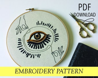 Evil Eye mit Händen und Schnur // Psychic Gypsy Unraveling // 20cm Stickdatei Hoopart PDF Pattern