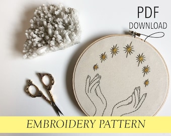 Halo of Stars // Graphic Hands with Stars // 8" Embroidery Hoopart PDF Pattern