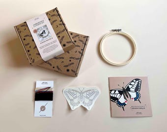 Schmetterling Stick & Stitch Handstickerei Kit | Gestickte Kleidung DIY Patterns | Stickerei Nadelspitze Designs | Handgemachtes Geschenk