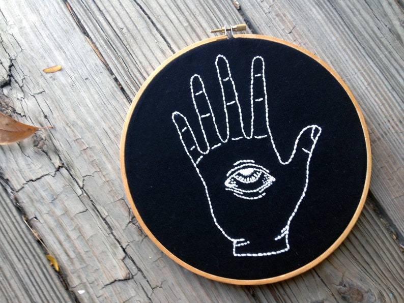 evil eye pattern Hand embroidery modern embroidery guide stitching tutorial diy embroidery patterns and how to hoop art sight of hand image 3