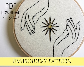 A Star is Born // Hands with Galaxy Emerging // 6" Embroidery Hoopart PDF Pattern